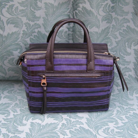 NEW Coach Bleeker Woven Leather Mini Riley Carryall in Blue Indigo/Black - Picture 5 of 11